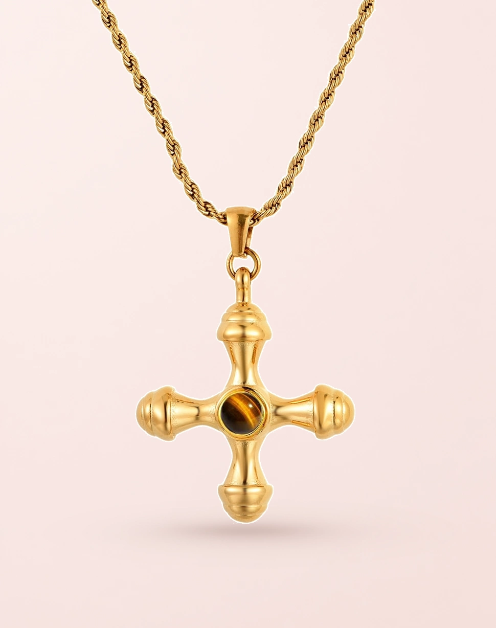 Kiara Tiger's Eye Golden Cross Necklace
