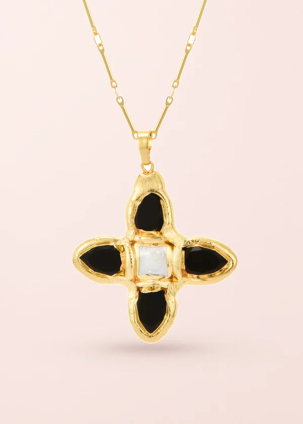 Lou Black Cross Golden Necklace