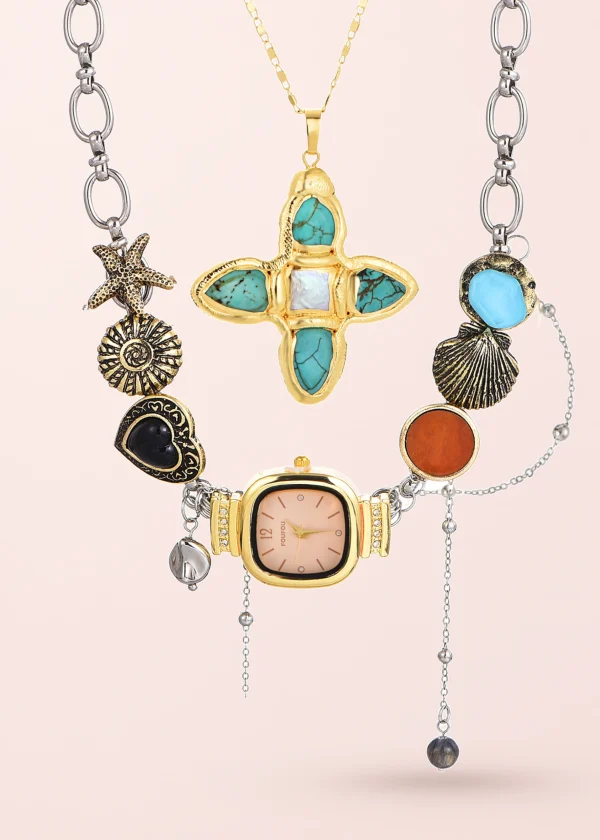 Guendalina & Lou – Schmuckset mit Kreuz-, Muschel- und Uhrmotiven