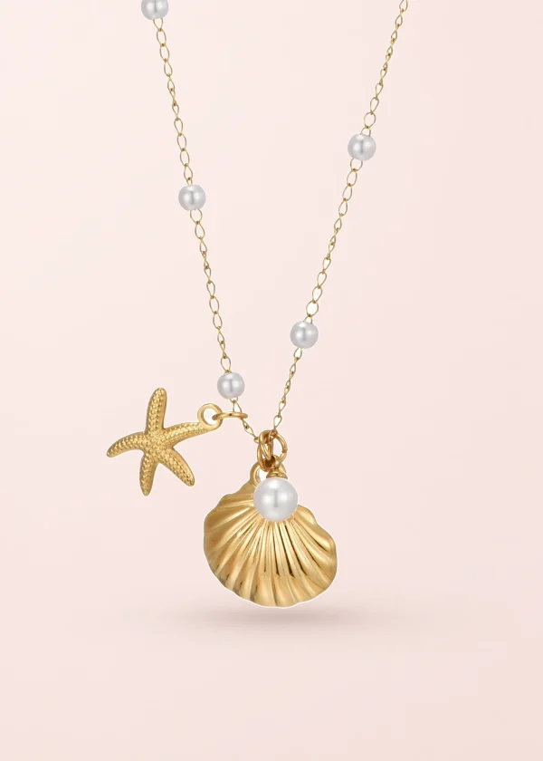 Sid Golden Seastar Shell Pearl Necklace