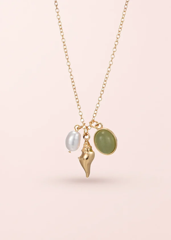Sid – Spiral-Muschel-Halskette mit Jade in Goldoptik