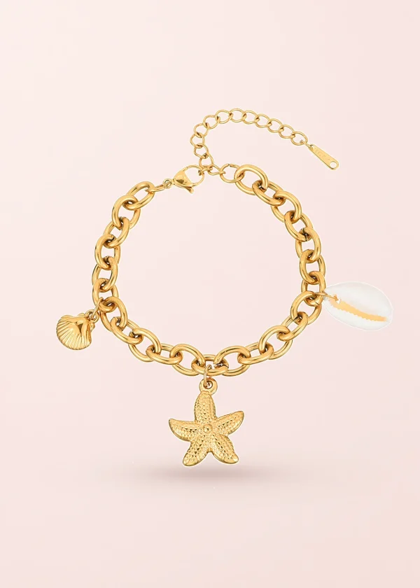 Natalie – Armband mit Seestern- und Muschelmotiven in Goldoptik