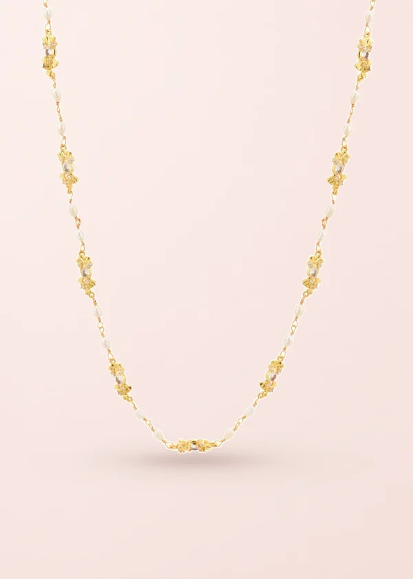 Laurent Pearl Golden Long Chain Necklace