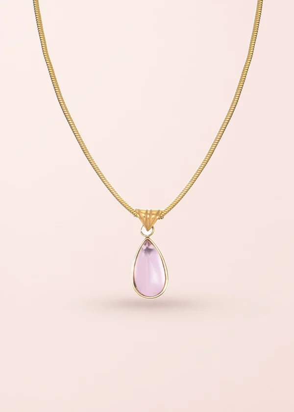 Rosalia Pink Stone Waterdrop – Halskette mit rosa Tropfenmotiv in Goldoptik