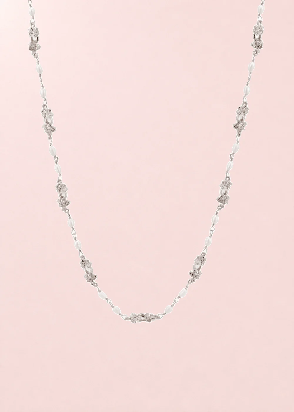Laurent Pearl Silver Long Chain Necklace product photo