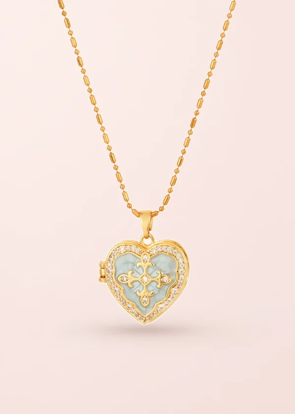 Brigitte Heart Locket Necklace - Mint Green