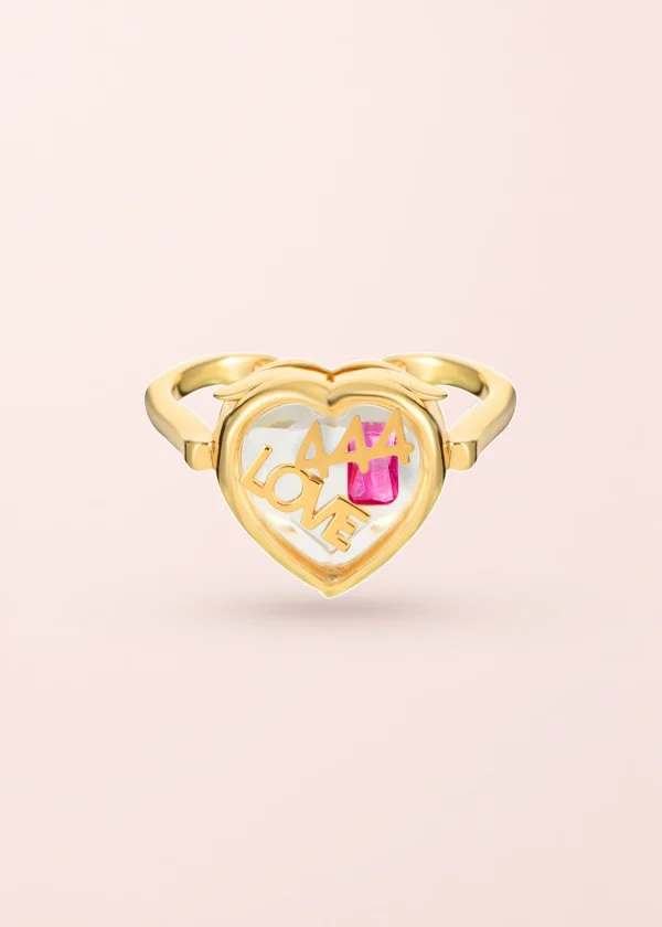 Love Capsule – Ring mit aufklappbarem Herz und Charms in Goldoptik