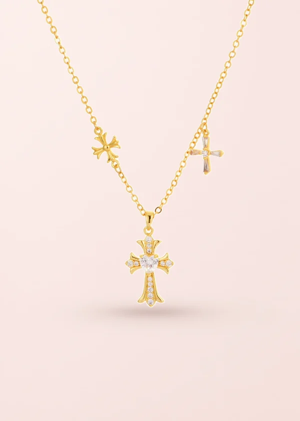 Gina Trio Cross Necklace - Golden