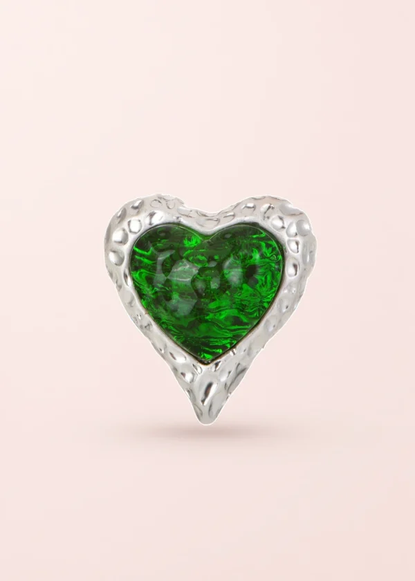 Adam Love In All Shape – Ring mit grünem Herzmotiv in Silberoptik