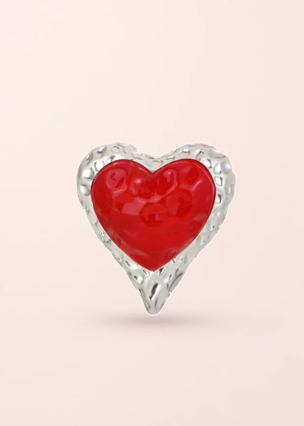 Adam Love In All Shape – Ring mit rotem Herzmotiv in Silberoptik