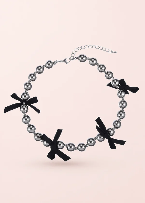 Helena Black Ribbon – Halskette mit schwarzem Band in Silberoptik