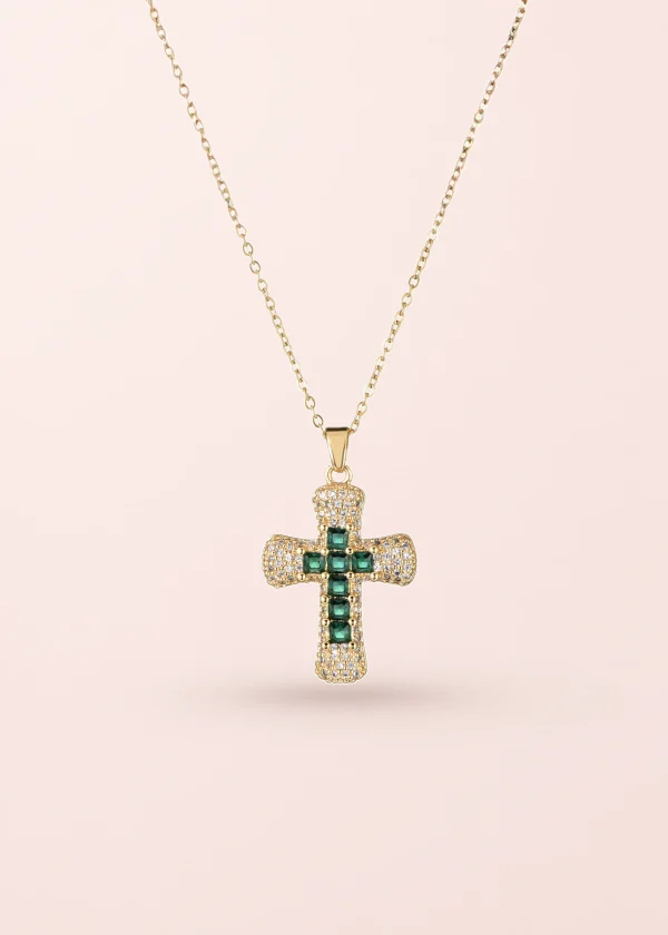 Fabrice Green Cross Necklace