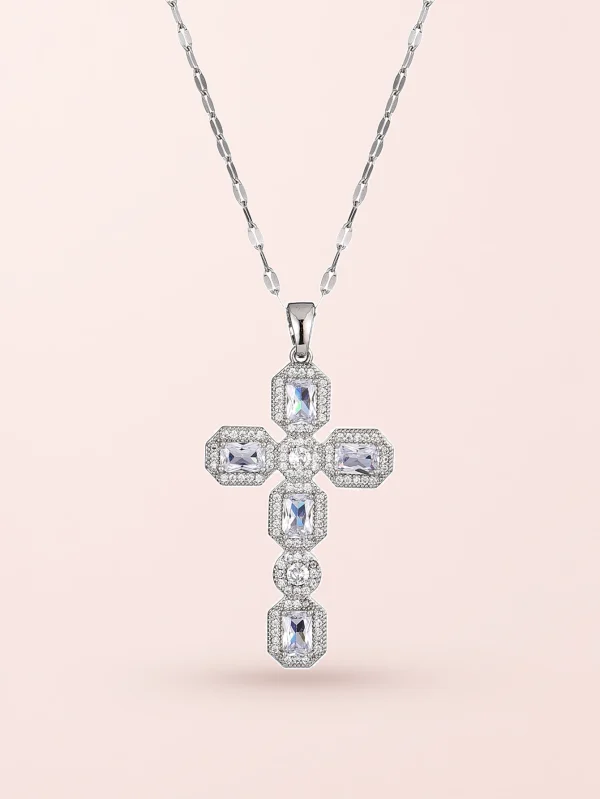 Scarlett White Silver Cross Necklace