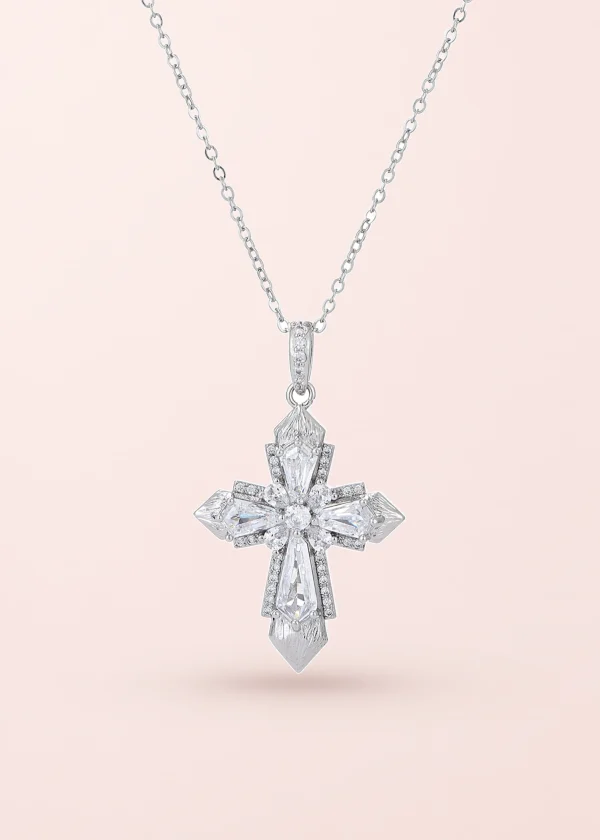 Mavis Crystal Silver Cross Necklace
