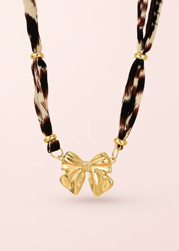 Dominique Leopard – Halskette mit Schleifenmotiv und Leopardenmuster in Goldoptik
