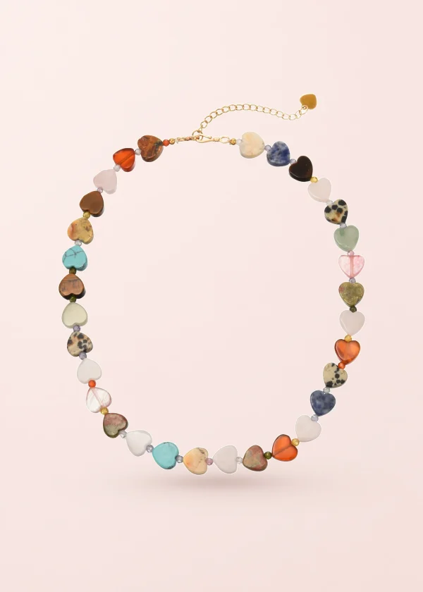 Lola Colorful Natural Stone Heart Necklace