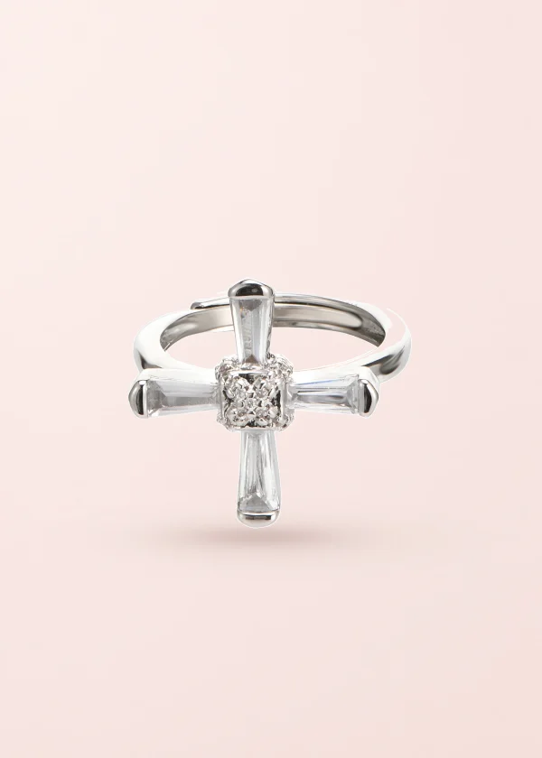 Anthony Crystal Cross – Kreuzring in Silberoptik