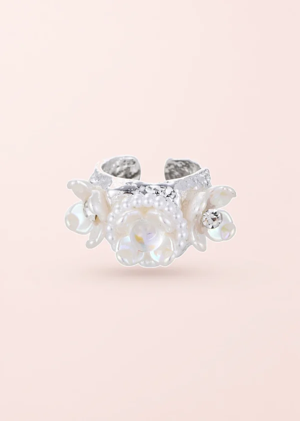 Lilac Blanc Romantic – Ring mit Zirkonia und Glasperle in Silberoptik