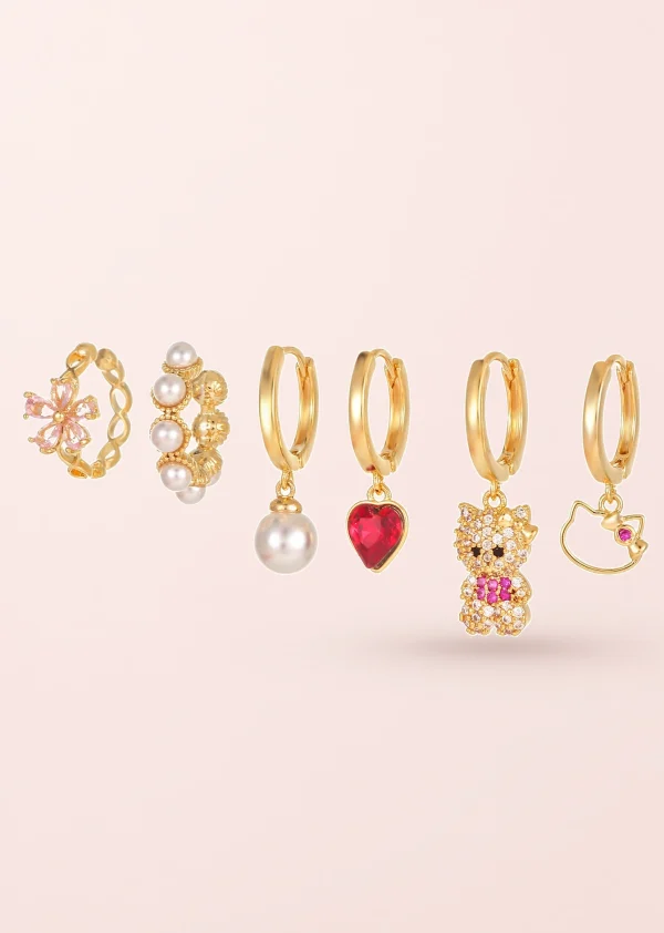Kitty in Pink Love Romantic – Huggie-Ohrring-Set mit Katzenmotiv und Perlenoptik in Rosa