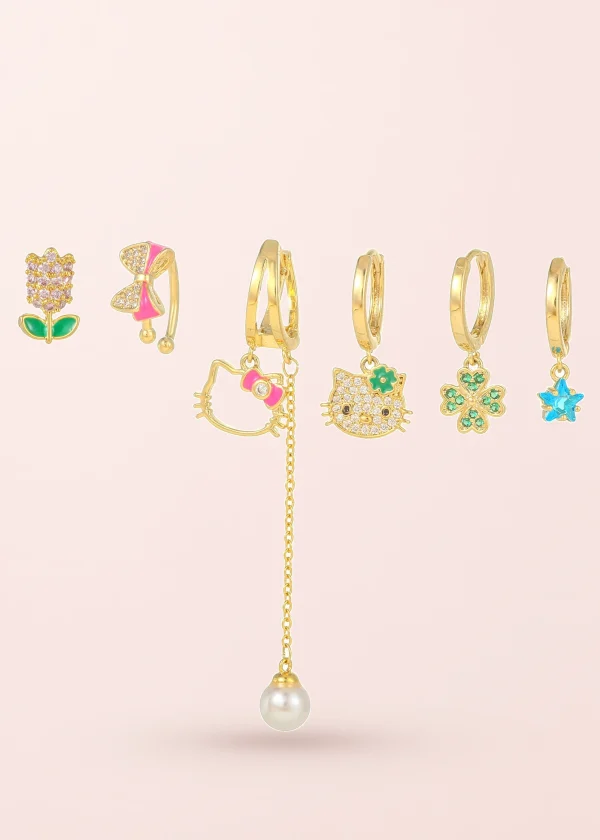 Kitty Spring Clover – Ohrring-Set mit Schleifen-, Stern- und Blumenmotiven