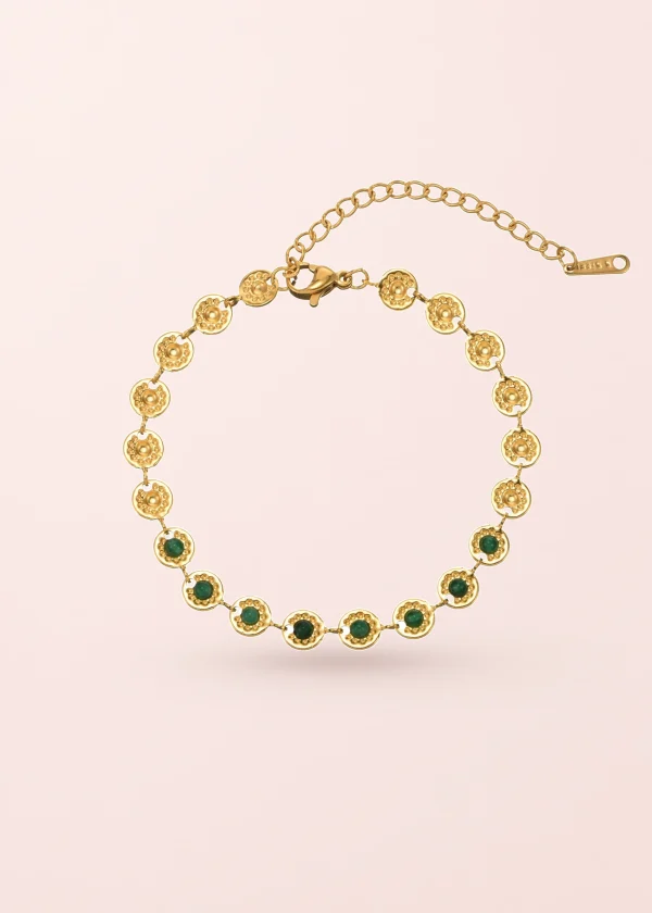 Regina Green – mehrlagiges Armband mit grünem Zirkonia in Goldoptik