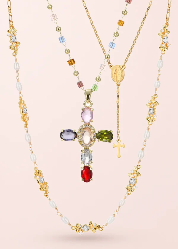 Geraldine & Laurent – Schmuckset mit Kreuzmotiv und Perlenoptik