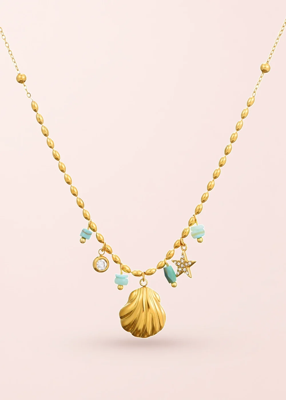 Produktfoto: Sid Sea Shell Blue – Halskette mit Muschelmotiv in Blau und Goldoptik