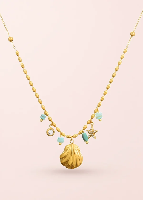 Sid Sea Shell Blue – Halskette mit Muschelmotiv in Blau und Goldoptik