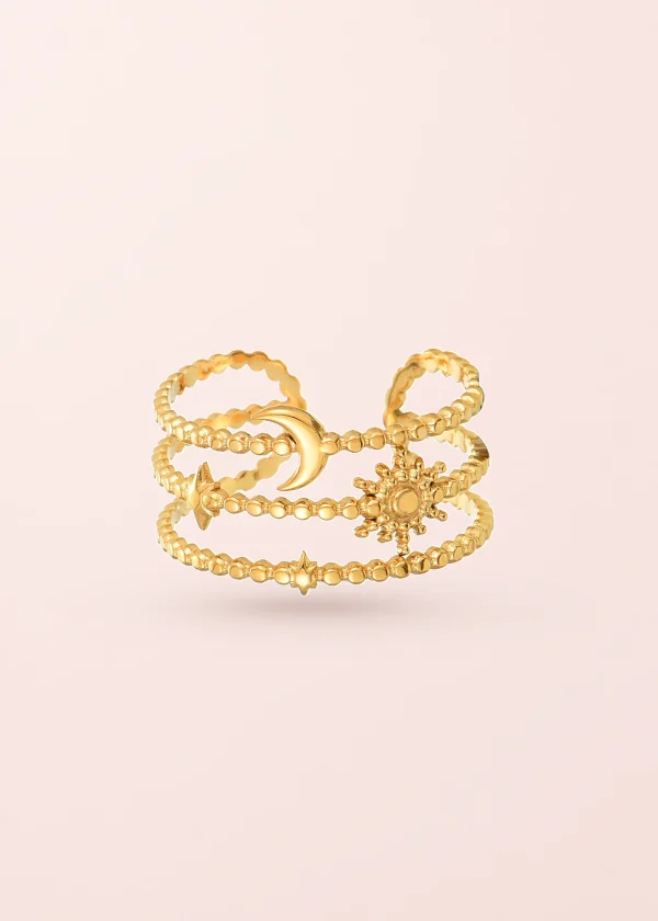 Sky Mood – Ring mit Sonne, Mond und Sternen in Goldoptik