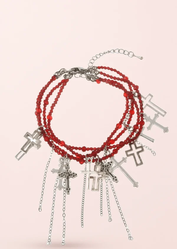 Douglas Cross Red Silver Bracelet