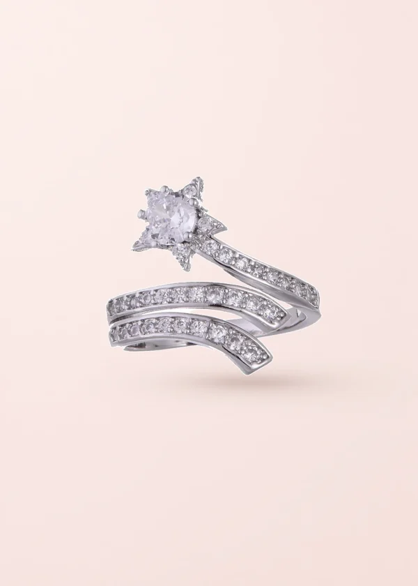 Meteor Zircon – verstellbarer Ring aus Sterlingsilber mit Strass