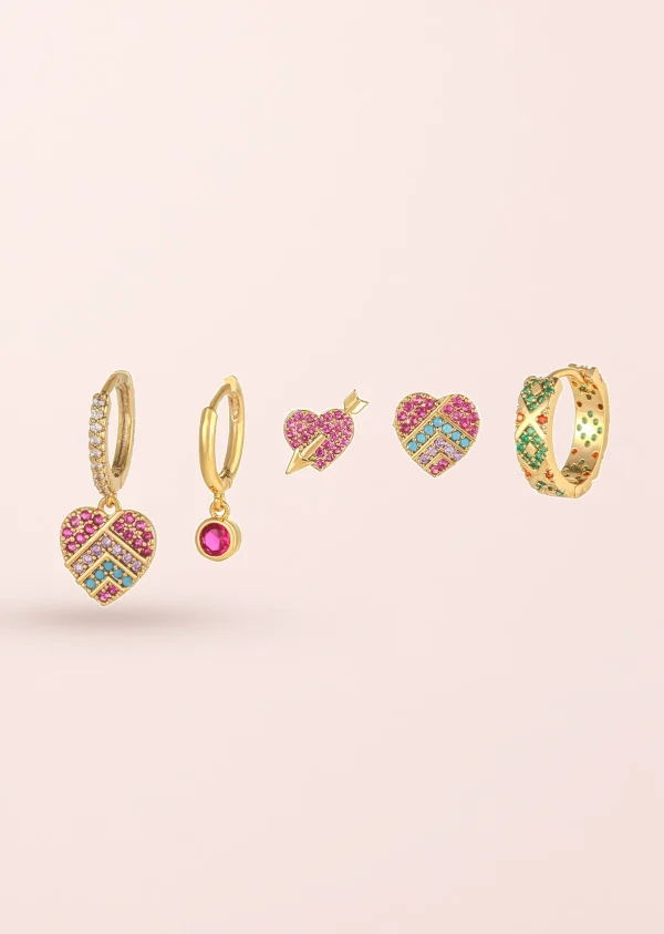 Colorful Heart Shape – Ohrring-Set mit bunten Herzen