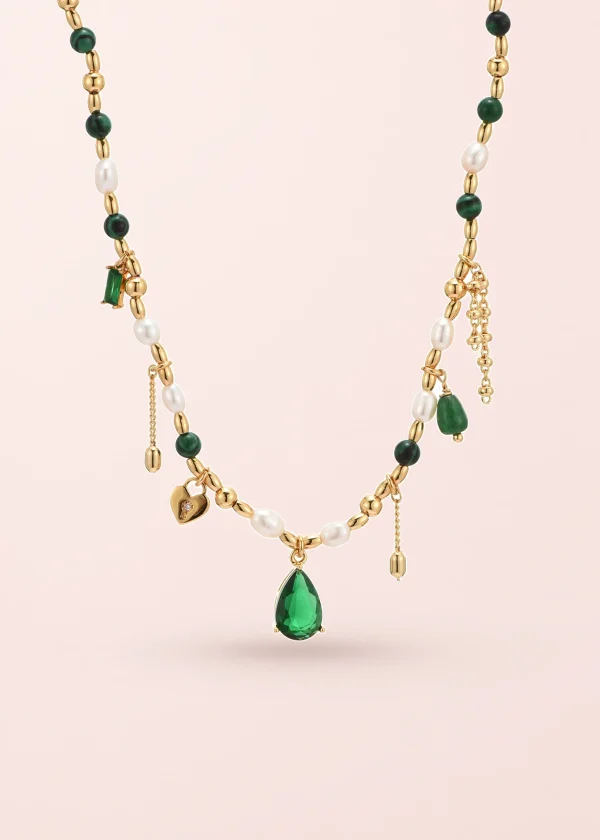 Maelle Green Romantic – Halskette mit grünem Zirkonia in Goldoptik