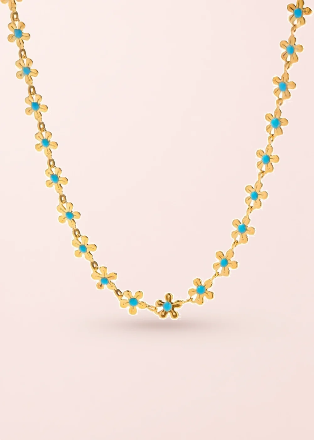 Produktfoto: Erica Blue Flowers – Halskette mit blauen Blumen in Goldoptik