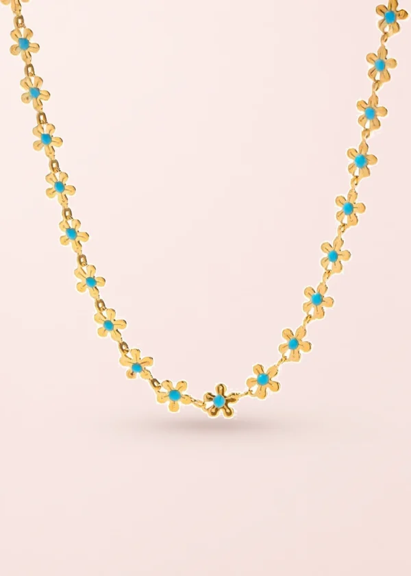 Erica Blue Flowers Golden Neckalce