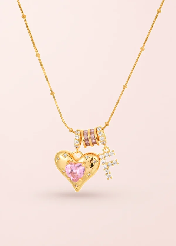 Heart Alphabets Necklace - Golden
