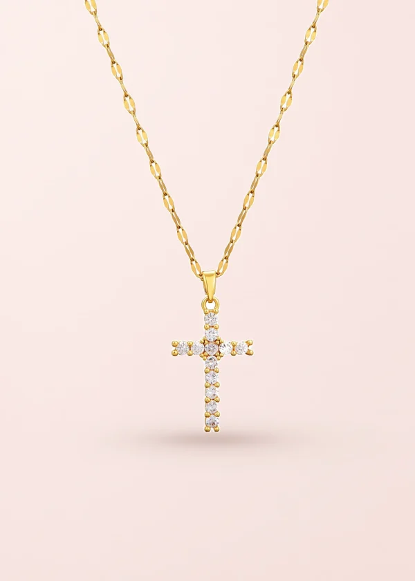 Grace Glittering Cross Golden Necklace