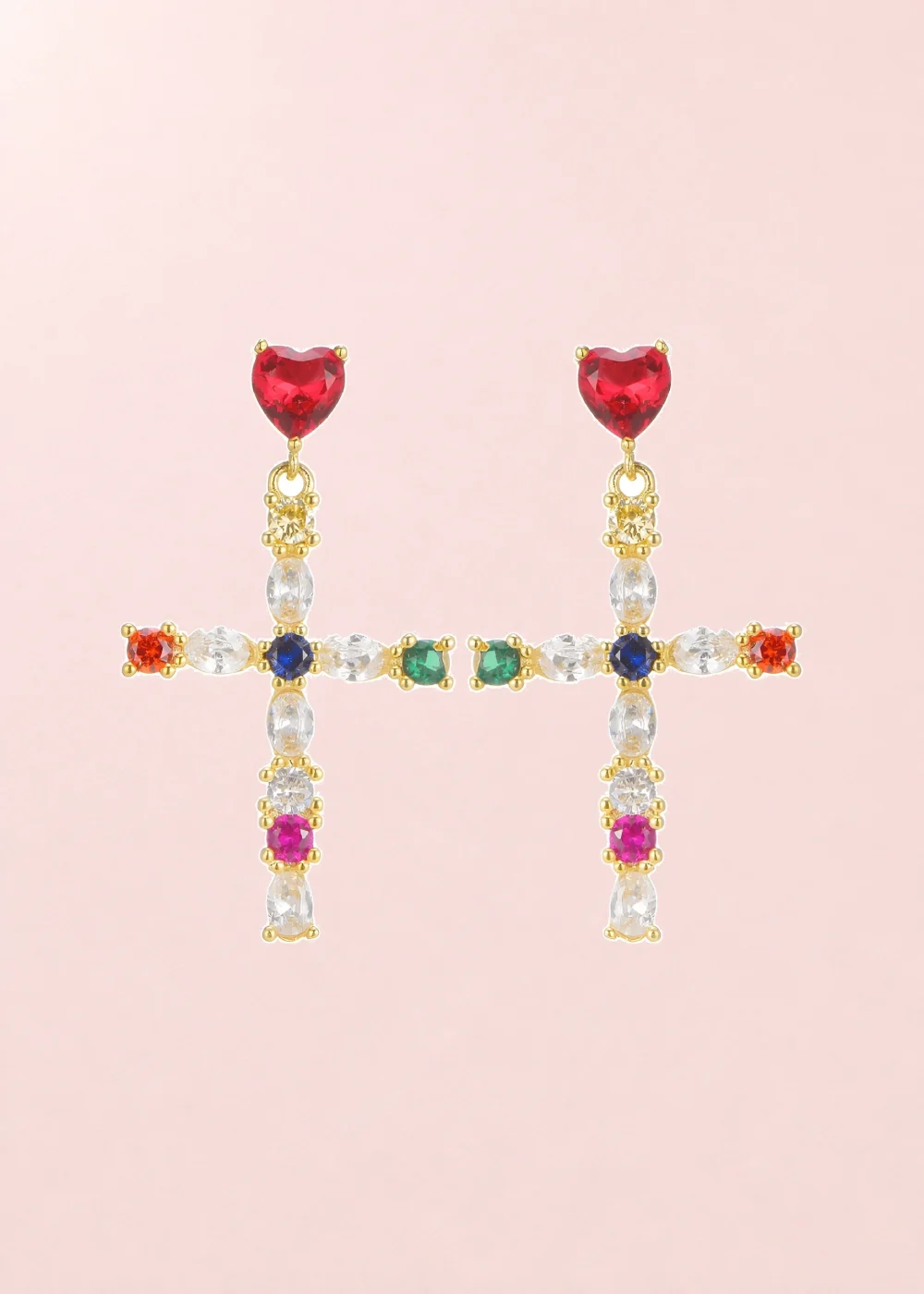 Amour Reine Colorful Love Cross Earrings product photo