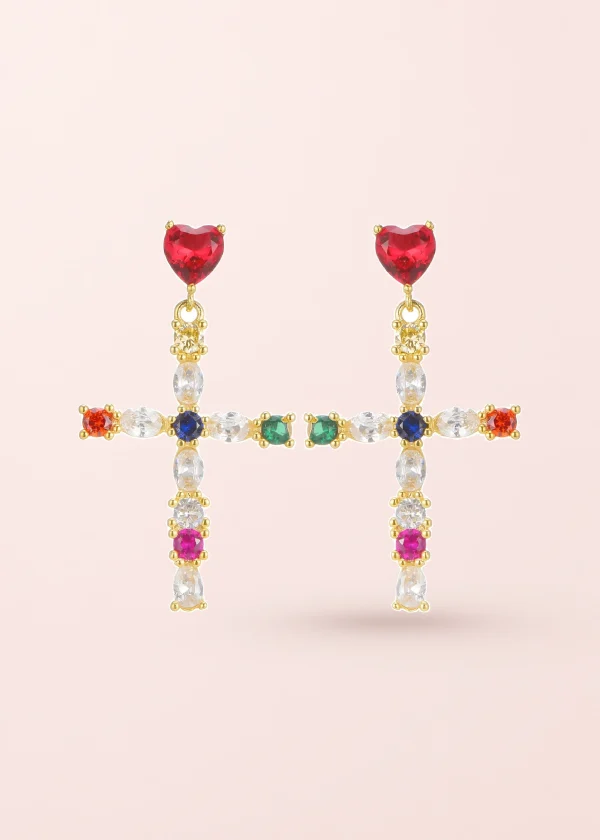 Amour Reine Colorful Love Cross Earrings