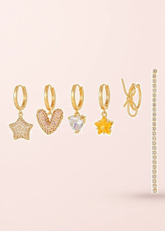 Star Huggie – Ohrring-Set mit Schleifen, Herzen und Sternen