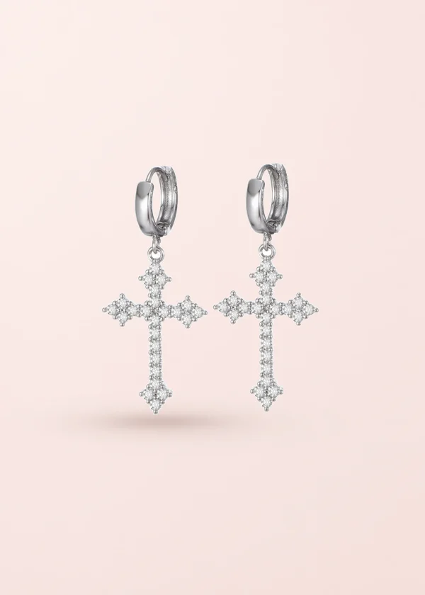 Ivonne Gothic Silver Cross Earrings