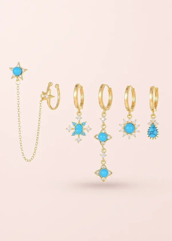 Petit Gaia Blue Turquoise Sun – Ohrring-Set mit Sonnenmotiv in Goldoptik