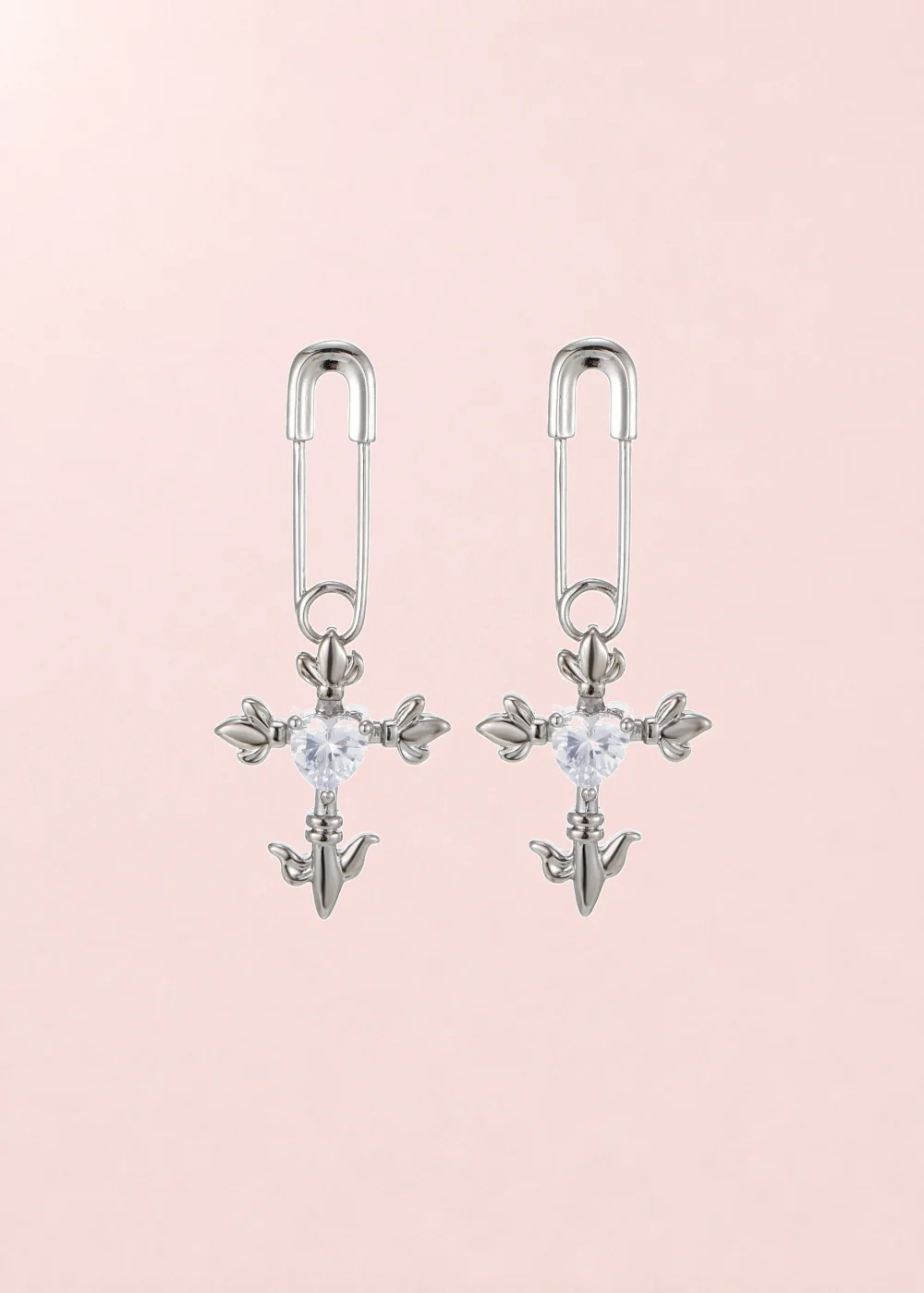 Fantasy Love Cross Heart Silver Earrings product photo