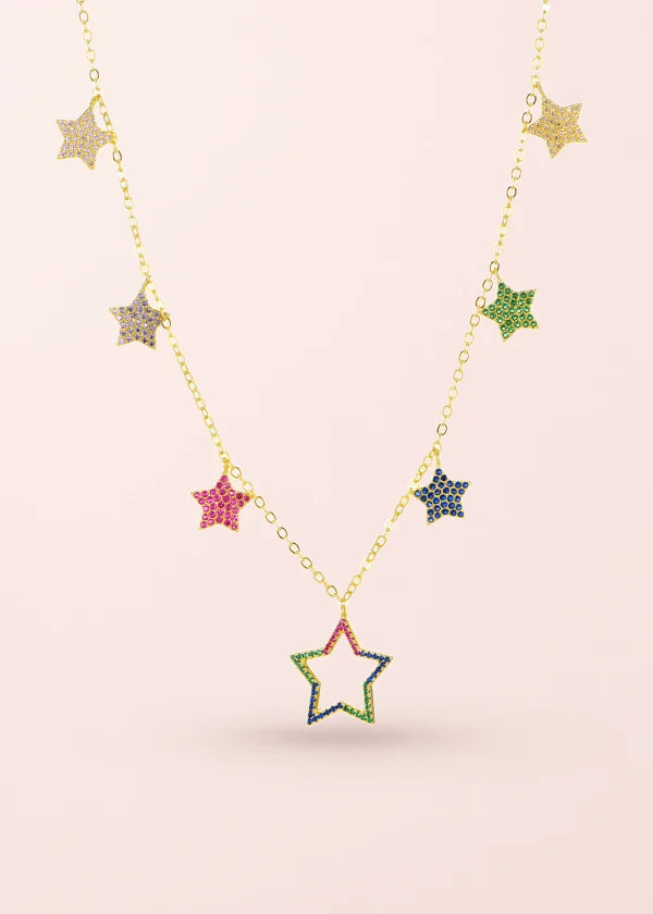Rainbow Stars – Halskette mit Sternen und Zirkonia in Goldoptik