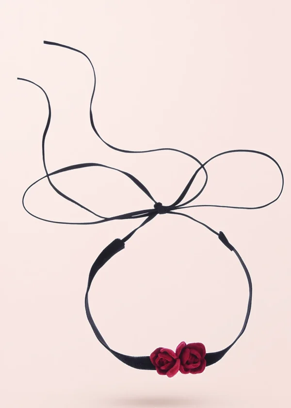 Rosa Roses – schwarzer Samt-Choker mit Rosenmotiv