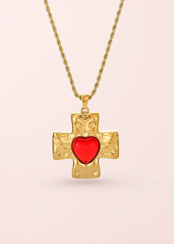 Bryce Red Heart Love Cross Necklace
