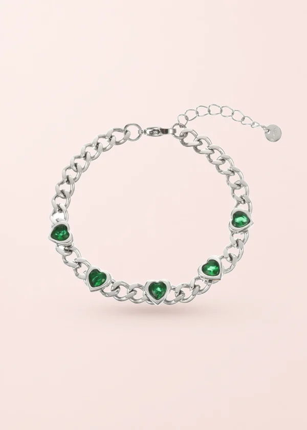 Sabino Green Love – Kettenarmband mit grünem Zirkonia in Silberoptik