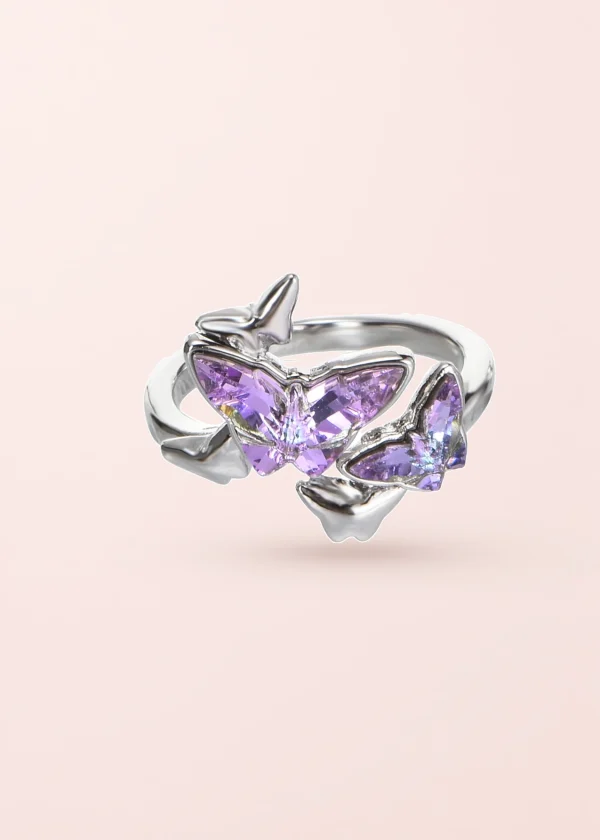 Crystal Purple Butterfly – verstellbarer Ring aus Sterlingsilber