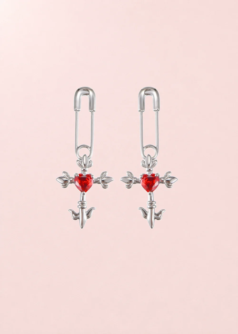Red Crazy Love Cross Heart Silver Earrings product photo