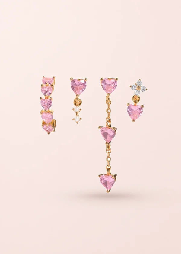 Petit Luna Pink Heart – Ohrring-Set mit rosa Herzen in Goldoptik